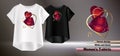 White and black t-shirts with red lips and golden heart